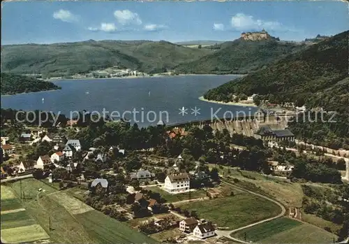 Edersee mit Sperrmauer und Schloss Waldeck Fliegeraufnahme Kat. Edertal