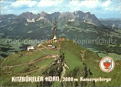 Kitzbuehel Tirol Kitzbueheler Horn Gipfelhaus Restaurant Kaisergebirge Wappen Fliegeraufnahme Kat. Kitzbuehel