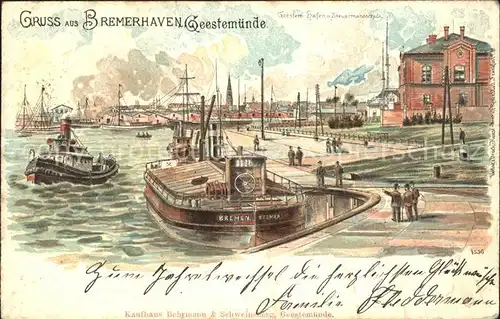 Bremerhaven Geestemuende Hafen Steuermannschule Litho / Bremerhaven /Bremen Stadtkreis