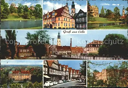 Celle Niedersachsen Schloss mit Teich Rathaus Stadtkirche Allerbruecke  Kat. Celle