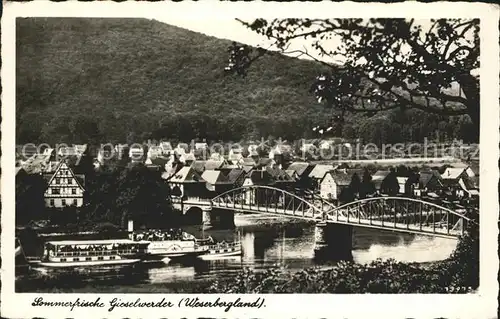 Gieselwerder Bruecke Dampfer Kat. Oberweser