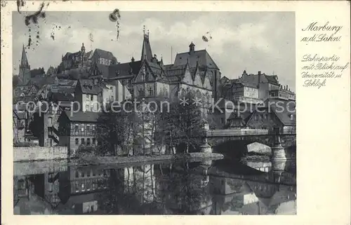 Marburg Lahn Lahnpartie mit Blick auf Universitaet und Schloss Kupfertiefdruck Kat. Marburg