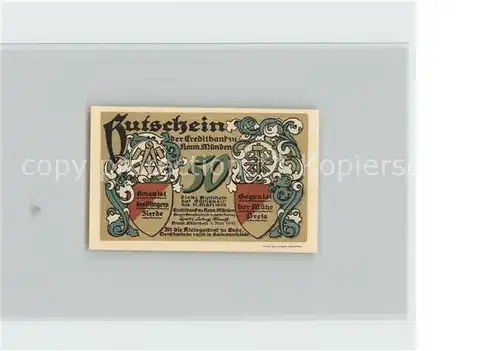 Hann. Muenden 50 Pfennig Gutschein Wappen Weserstein Kat. Hann. Muenden