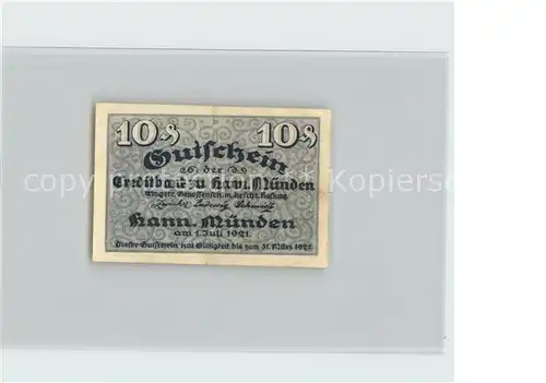 Hann. Muenden 10 Pfennig Gutschein Kat. Hann. Muenden