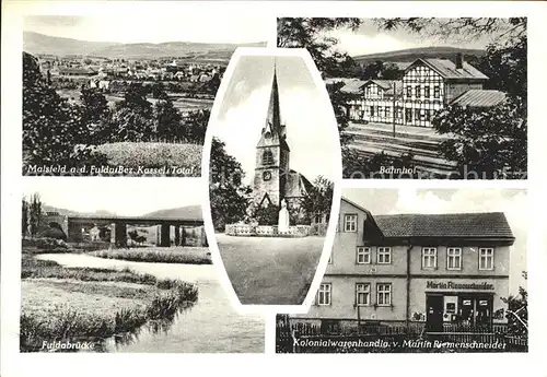 Malsfeld Panorama Bahnhof Fulda Bruecke Kirche Denkmal Kolonialwarenhandlung Kat. Malsfeld