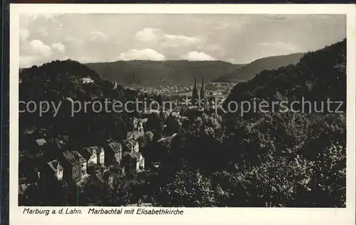 Marburg Lahn Panorama Marbachtal mit Elisabethkirche Kat. Marburg