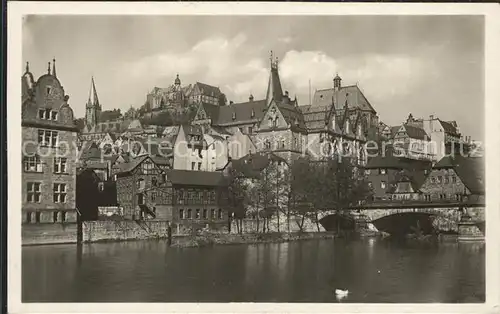 Marburg Lahn Blick vom Troje Damm auf Universitaet und Schloss Kat. Marburg