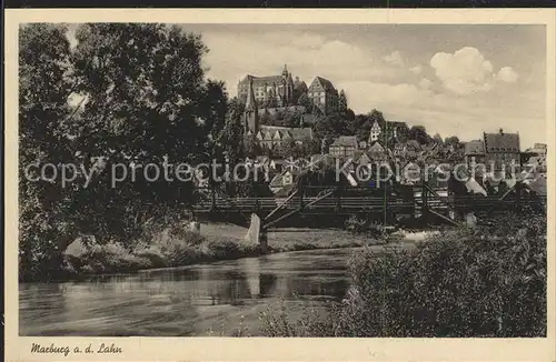 Marburg Lahn Partie an der Lahn mit Blick zum Schloss Kat. Marburg