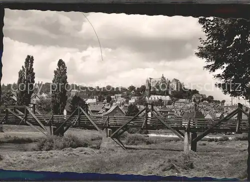 Marburg Lahn Uferpartie an der Lahn Holzbruecke Schloss Kat. Marburg