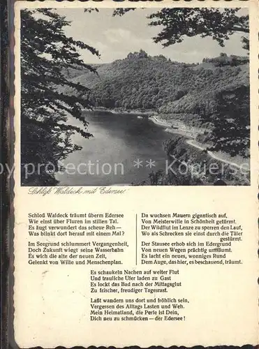 Waldeck Edersee Panorama mit Schloss Gedicht Kupfertiefdruck Kat. Edertal