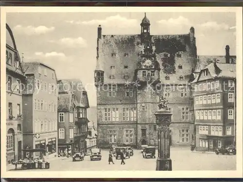 Marburg Lahn Marktplatz mit Rathaus Brunnen Kat. Marburg