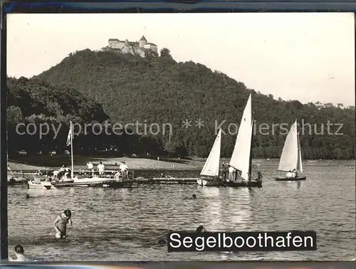 Waldeck Edersee Segelboothafen Blick zum Schloss Kat. Edertal