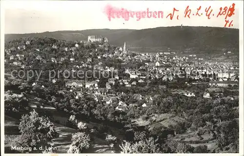 Marburg Lahn Stadtbild mit Schloss Freigabe Stempel Zensur Kat. Marburg