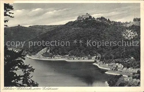 Waldeck Edersee Blick zum Schloss Kupfertiefdruck Kat. Edertal