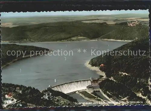 Waldeck Edersee Sperrmauer Edertalsperre Schloss Fliegeraufnahme Kat. Edertal