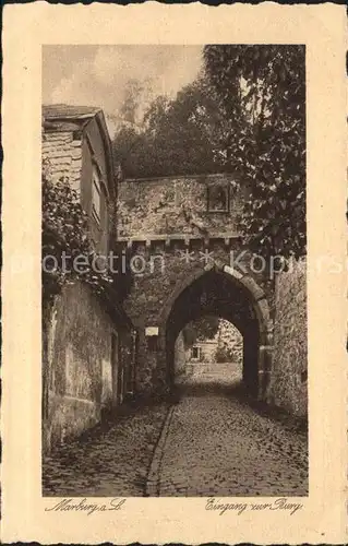 Marburg Lahn Eingang zur Burg Kupfertiefdruck Buetten Kat. Marburg