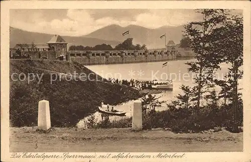 Waldeck Edersee Sperrmauer Edertalsperre Motorboot Kupfertiefdruck Kat. Edertal