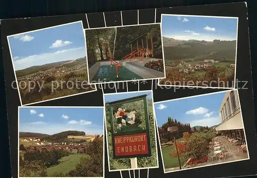 Endbach Bad Panorama Wassertreten Restaurant Terrasse Wegweiser Kneippkurort Kat. Bad Endbach