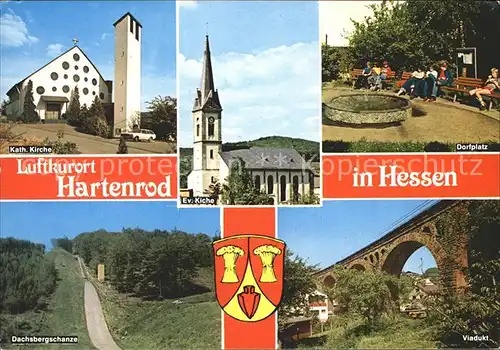 Hartenrod Gladenbach Kirche Dorfplatz Dachsbergschanze Viadukt Wappen Kat. Bad Endbach