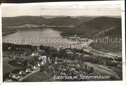 Waldeck Edersee Panorama mit Sperrmauer Edertalsperre Fliegeraufnahme Kat. Edertal