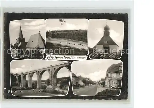 Sachsenhausen Waldeck Strassenpartie Kirche Landschaft Viadukt Kat. Waldeck