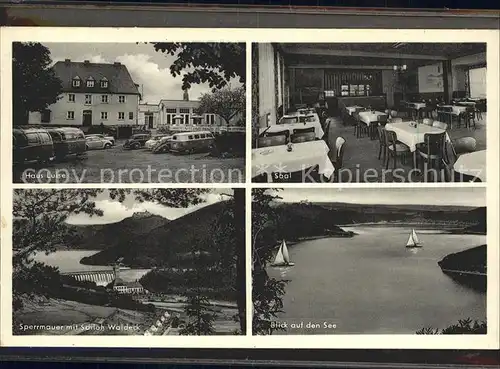 Edersee Haus Luise Saal Sperrmauer Schloss Waldeck Seepanorama Kat. Edertal