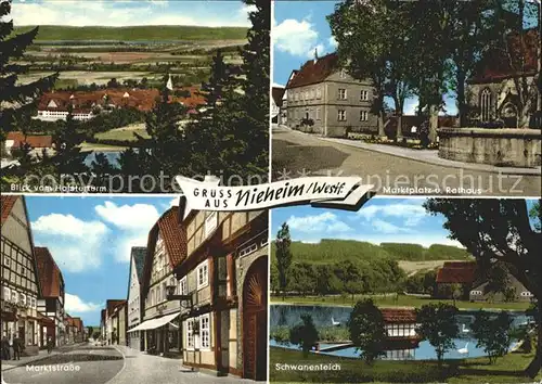 Nieheim Blick vom Holsterturm Marktplatz Rathaus Marktstrasse Schwanenteich Kat. Nieheim