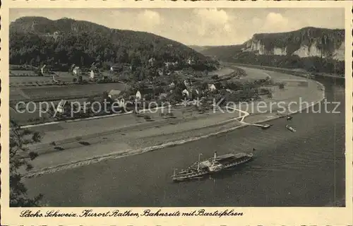 Rathen Saechsische Schweiz Bahnseite Basteifelsen Dampfer  Kat. Rathen Sachsen