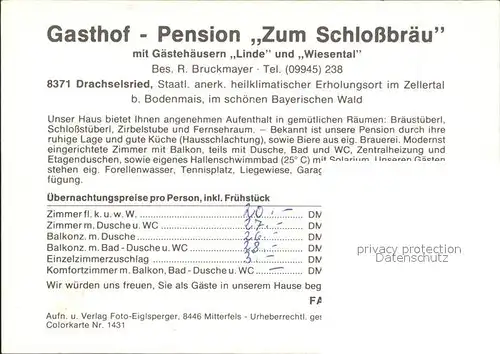 Drachselsried Zum Schlossbraeu Gasthaus Pension Kat. Drachselsried