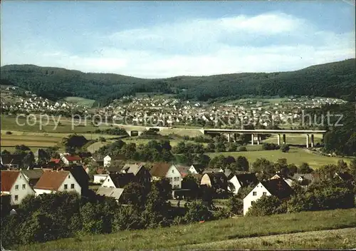 Sinn Hessen Blick von Greifenstein auf Edingen und Sinn Autobahnbruecke / Sinn /Lahn-Dill-Kreis LKR