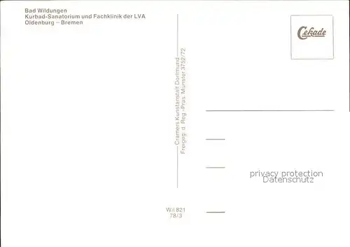 Bad Wildungen Kurbad Sanatorium Fachklinik der LVA Oldenburg Bremen Kat. Bad Wildungen