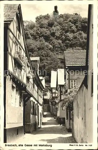 Braubach Rhein Alte Gasse mit Marksburg Kat. Braubach