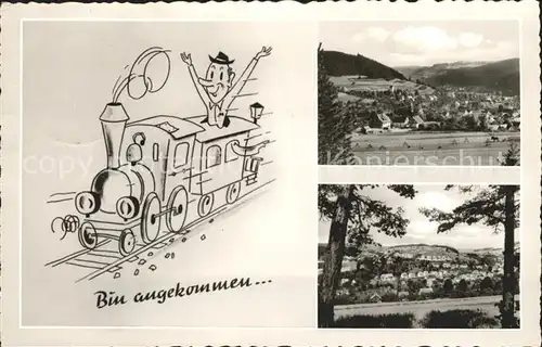 Glatten Freudenstadt Panorama Kurort Schwarzwald Eisenbahn Karikatur Kat. Glatten