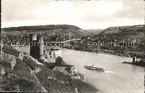 Bingen Rhein Ruine Ehrenfels Maeuseturm Dampfer Kat. Bingen am Rhein