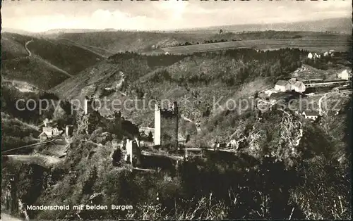 Manderscheid Eifel Panorama mit beiden Burgen Kat. Manderscheid