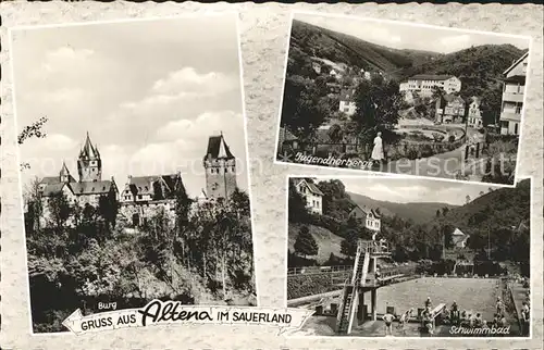 Altena Lenne Burg Jugendherberge Schwimmbad Kat. Altena