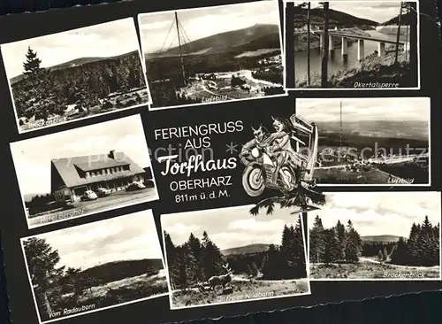 Torfhaus Harz Brocken Okertalsperre Freie Wildbahn Hirsch Radauborn Hotel Berghof Motorrad Luftbild Kat. Altenau