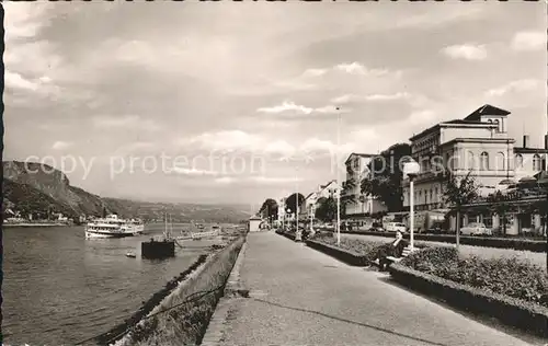 Remagen Rheinpromenade Dampfer Blick zur Erpeler Lay Bahnpost Kat. Remagen