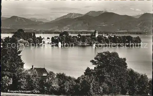 Frauenchiemsee Insel Blick auf Chiemgauer Alpen Kat. Chiemsee