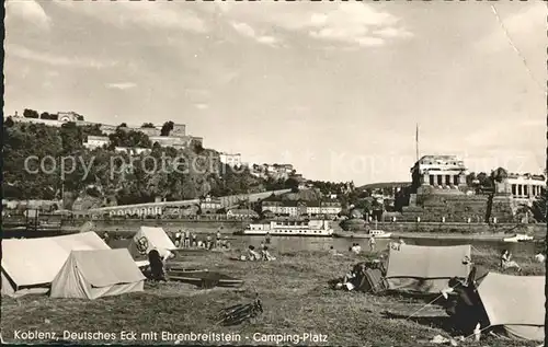 Koblenz Rhein Deutsches Eck mit Ehrenbreitstein Camping Platz Kat. Koblenz