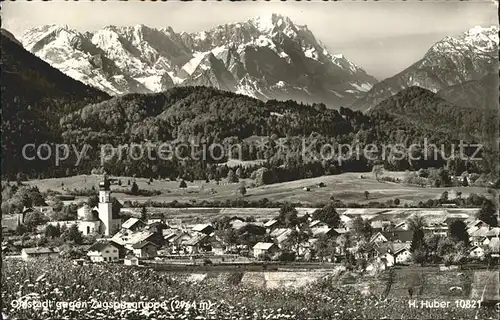 Ohlstadt Gesamtansicht gegen Zugspitzgruppe Wettersteingebirge Kat. Ohlstadt