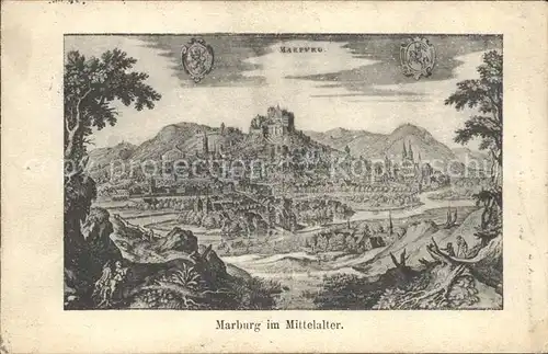 Marburg Lahn Stich aus dem Mittelalter Kat. Marburg