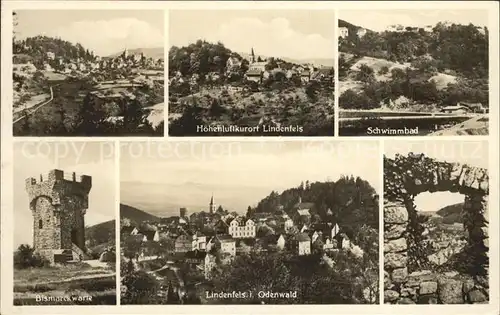 Lindenfels Odenwald Bismarckwarte Schwimmbad Blick von der Burg Kat. Lindenfels