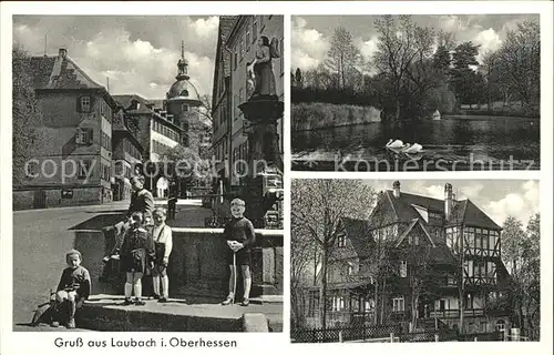 Laubach Hessen Erholungsheim Friedensruh der AWO Hessen Dorfbrunnen Schwanenteich / Laubach /Giessen LKR