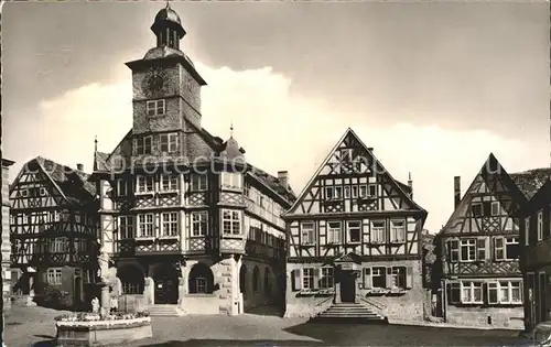 Heppenheim Bergstrasse Marktplatz mit Rathaus Brunnen Kat. Heppenheim (Bergstrasse)