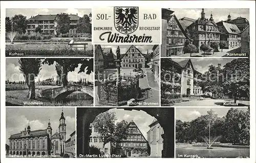 Windsheim Bad Kurhaus Windshei Kornmarkt Brunnen Kurhaus Rathaus St Kilianskirche Martin Luther Platz Kurpark Kat. Bad Windsheim