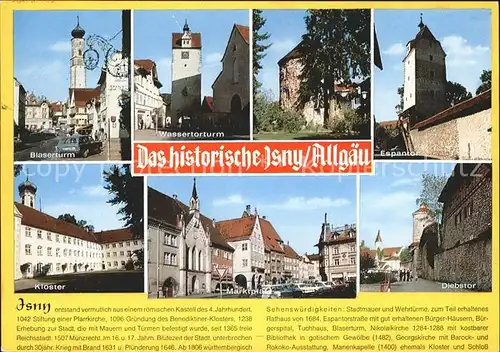 Isny Allgaeu Blaserturm Wassertorturm Espantor Diebstor Kloster Marktplatz Geschichte Kat. Isny im Allgaeu