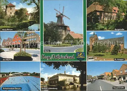 Hage Ostfriesland Muehle Burgstrasse Burg Berum St. Ansgari Schloss Luetetsburg Kat. Hage