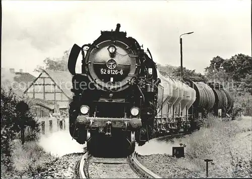 Golzow Brandenburg Dampflokomotive im Einsatz Baureihe 52 80 Nahgueterzug bei der Ausfahrt Kat. Golzow Brandenburg