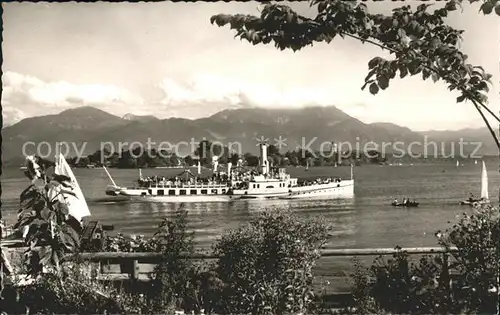 Chiemsee Dampfer Ludwig Fessler mit Fraueninsel Hochfelln und Hochgern Kat. Chiemsee